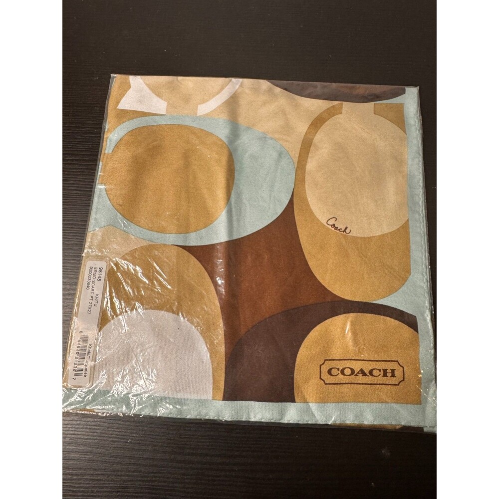 COACH 98148 ERGO SCARF PT 27 X 27 KHAKI/ TURQUOISE